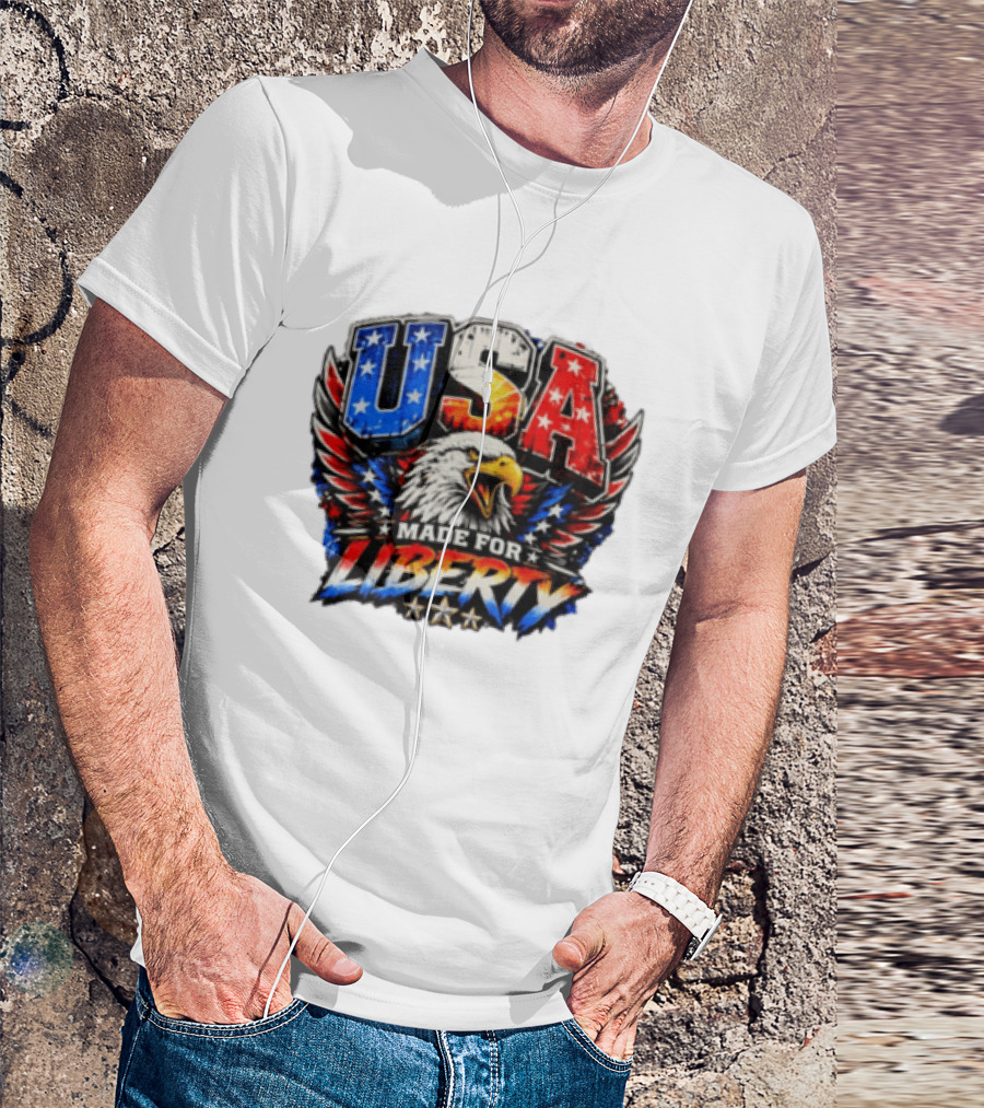 USA Eagle Made For Liberty Patriotic American Flag Stars T-Shirt