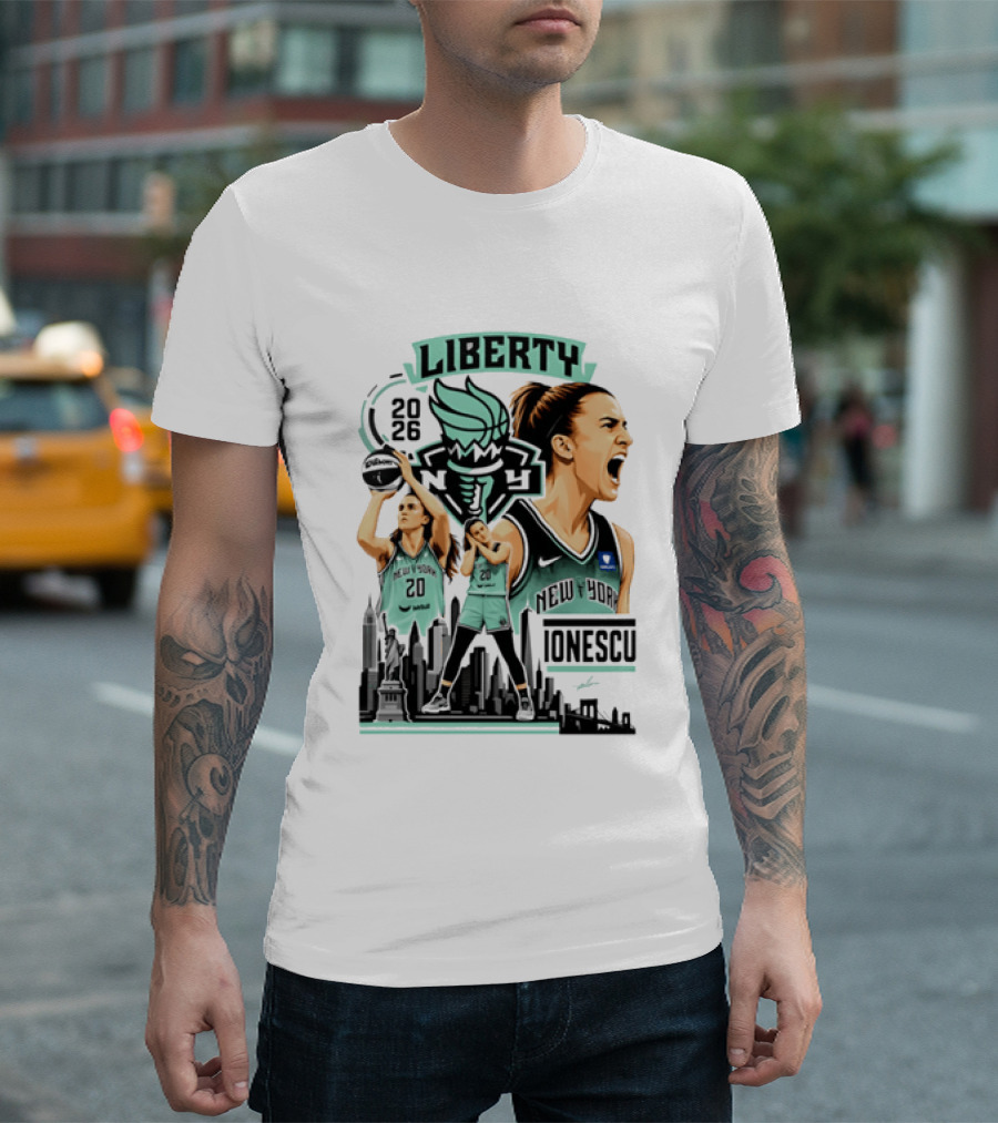 New York Liberty 2026 Sabrina Ionescu 20 Basketball Skyline T-Shirt