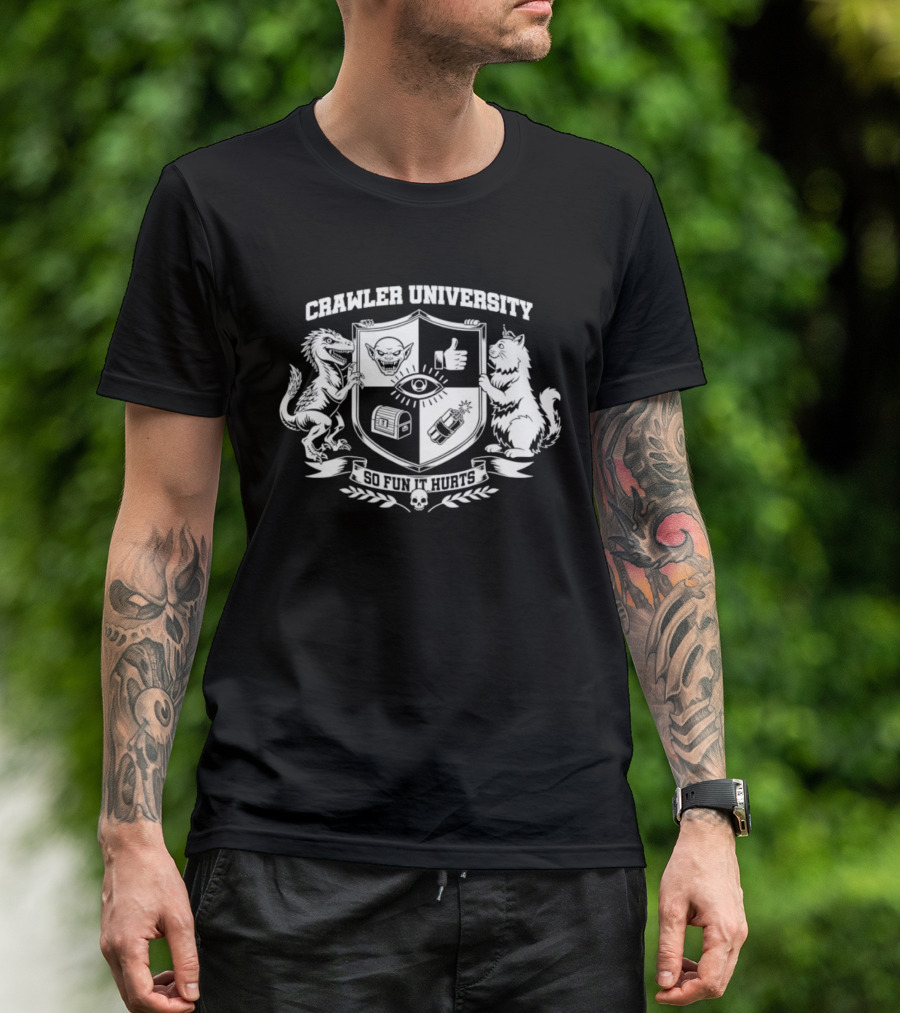 Crawler University Crest So Fun It Hurts Dungeon Crawler Carl Featuring Mongo And Princess Donut 2026 T-Shirt