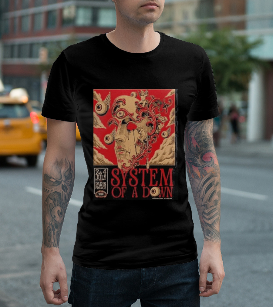 System Of A Down Paris France 2026 Surreal Art Eye Motif July 2 And 4 Concert Stade De France T-Shirt