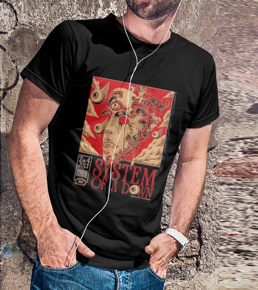 System Of A Down Paris France 2026 Surreal Art Eye Motif July 2 And 4 Concert Stade De France T-Shirt