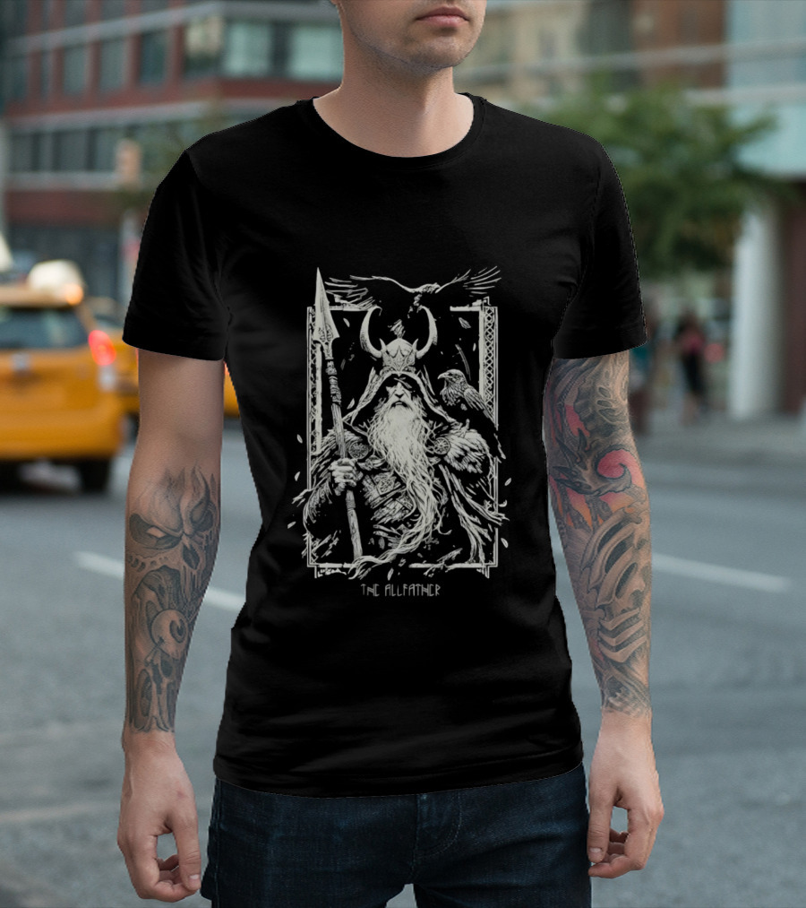 The Allfather Viking Norse Mythology Odin Ravens Spear Nordic Warrior Helm T-Shirt