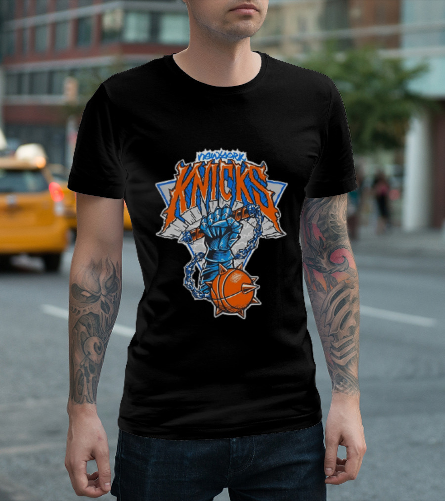 New York Knicks Fist Spiked Basketball Mace Burst Through Concrete T-Shirt