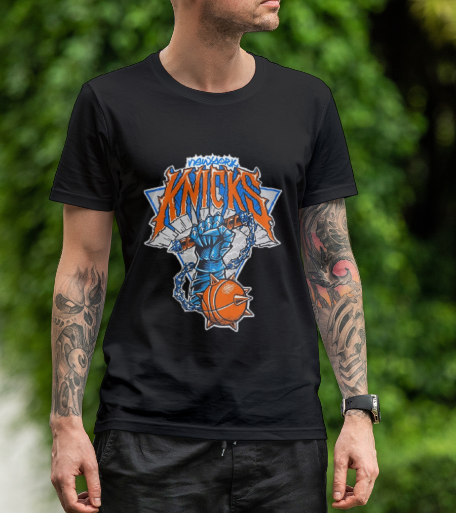 New York Knicks Fist Spiked Basketball Mace Burst Through Concrete T-Shirt