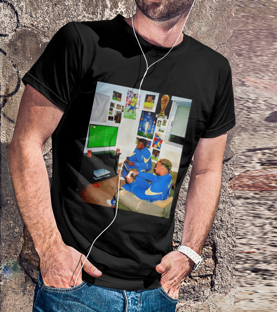Brazil National Team Neymar Vinícius Júnior Playing Video Games Football S T-Shirt
