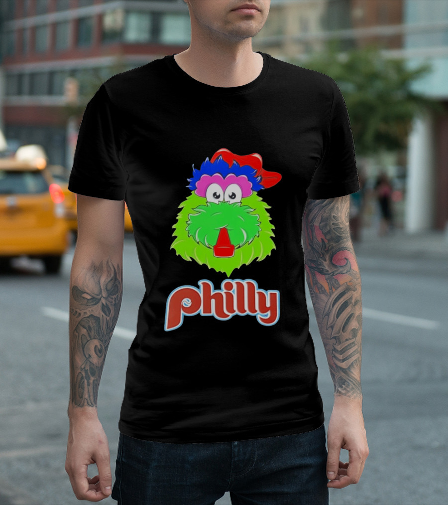 Philly Fanatics Whistle Philly Green Furry Mascot Red Hat T-Shirt