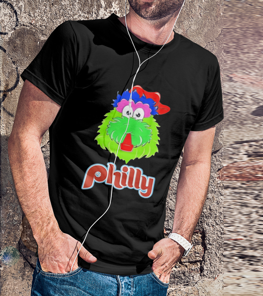 Philly Fanatics Whistle Philly Green Furry Mascot Red Hat T-Shirt