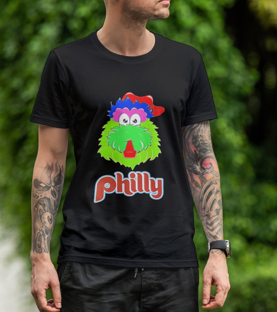 Philly Fanatics Whistle Philly Green Furry Mascot Red Hat T-Shirt