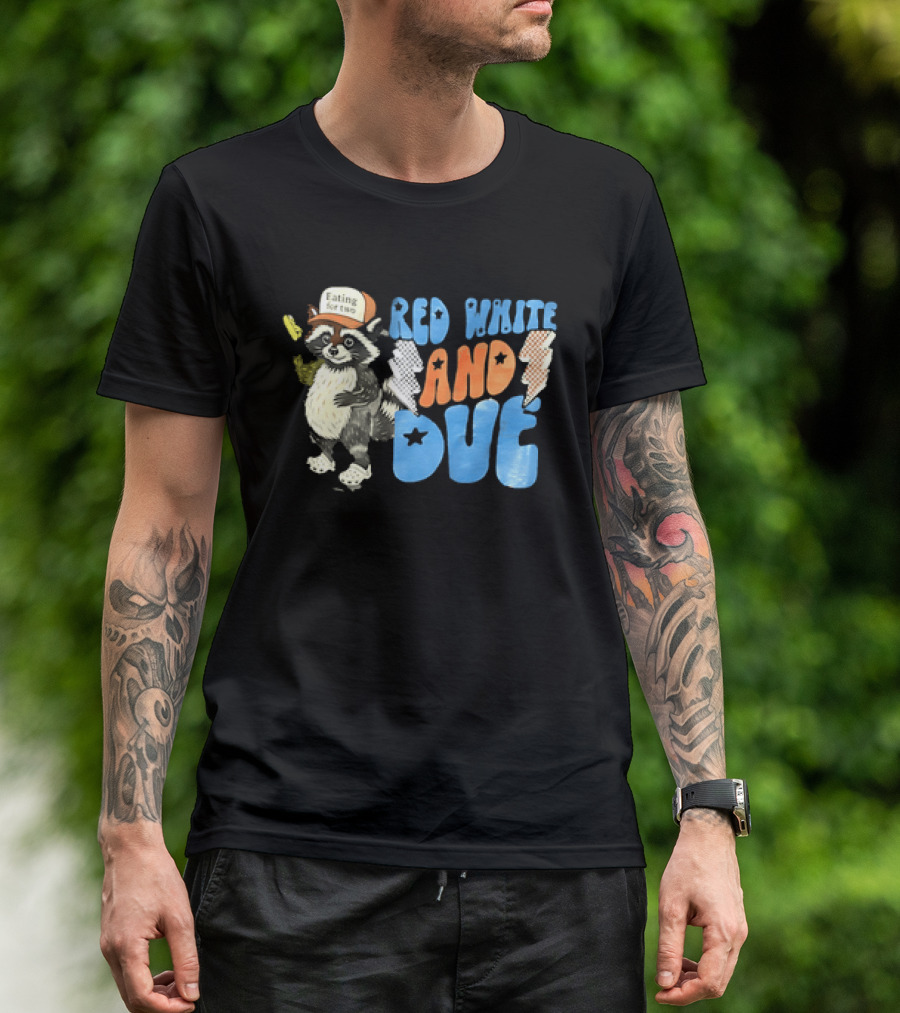 Red White And Due Raccoon Eating For Two T-Shirt