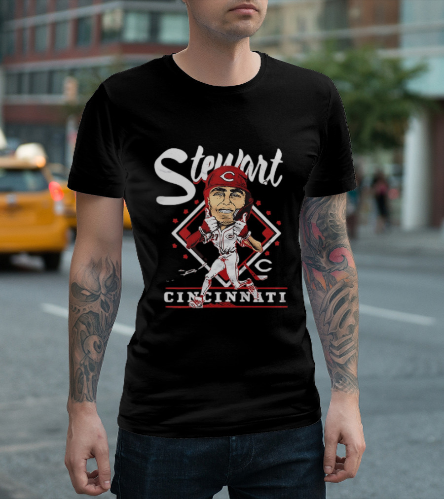 Cincinnati Reds Sal Stewart Baseball Caricature T-Shirt
