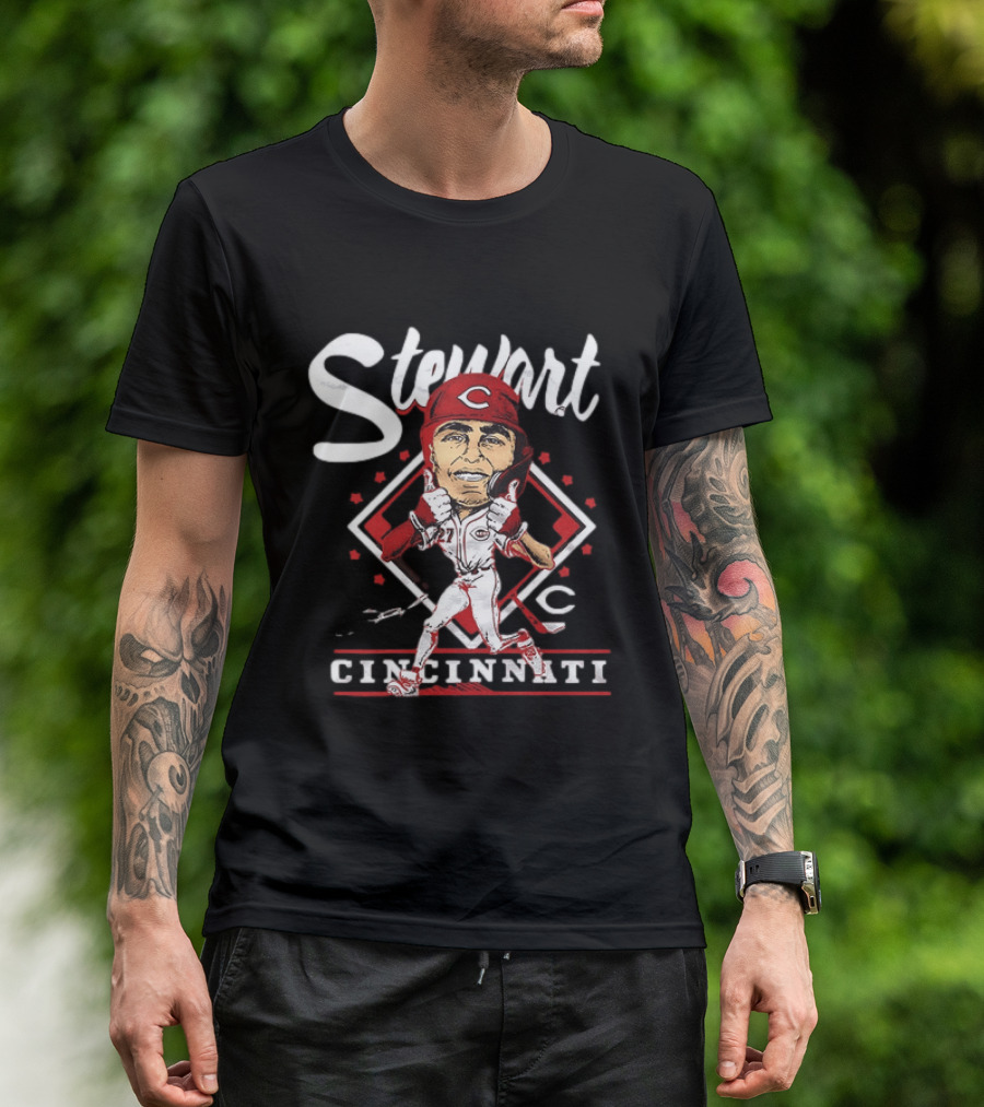 Cincinnati Reds Sal Stewart Baseball Caricature T-Shirt