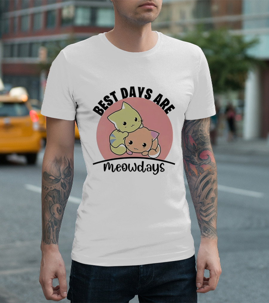 Best Days Are Meowdays Cute Cartoon Cats Hugging T-Shirt