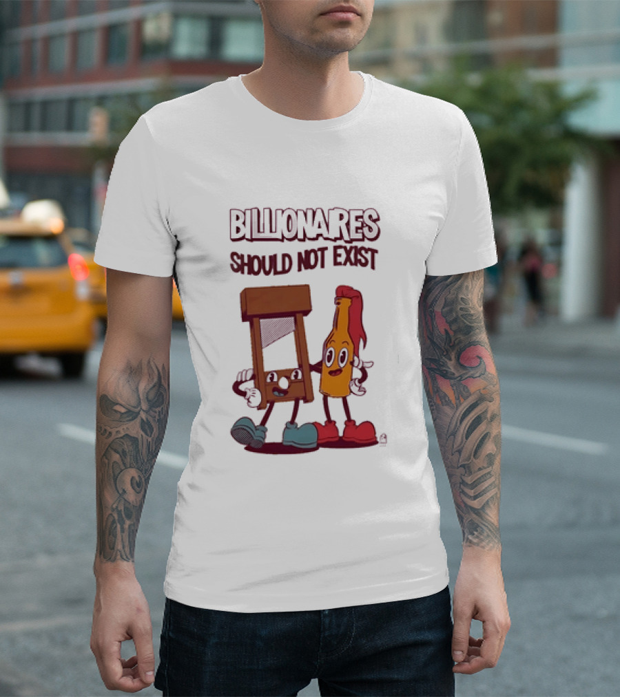 Billionaires Should Not Exist Cartoon Guillotine Molotov T-Shirt