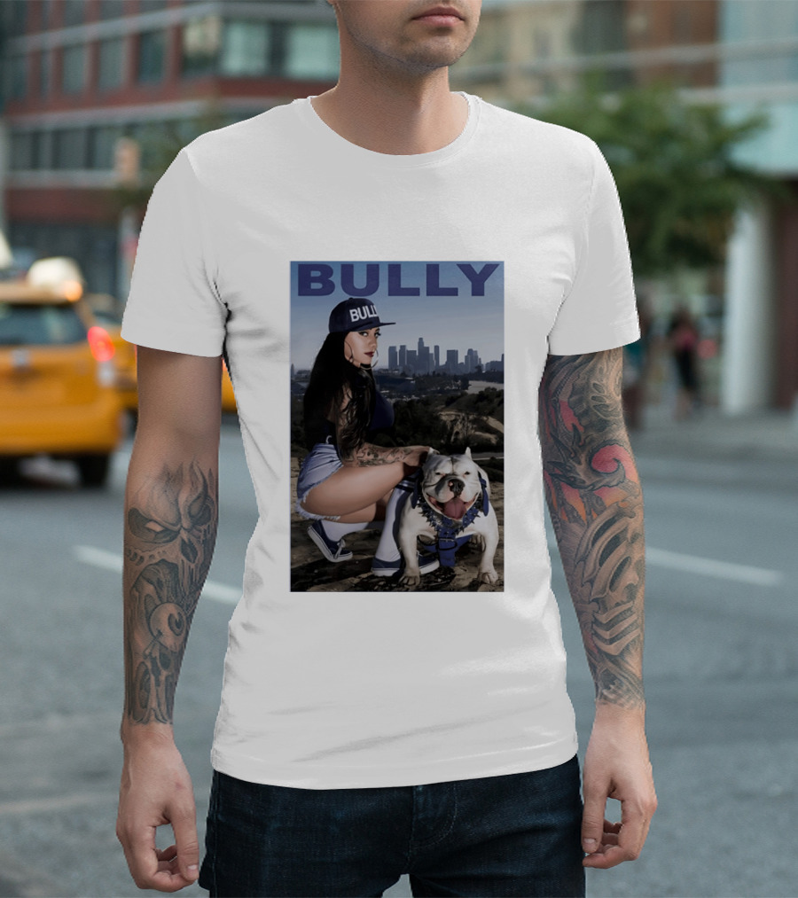 Bully Lifestyle Woman Squatting With Dog Cityscape T-Shirt