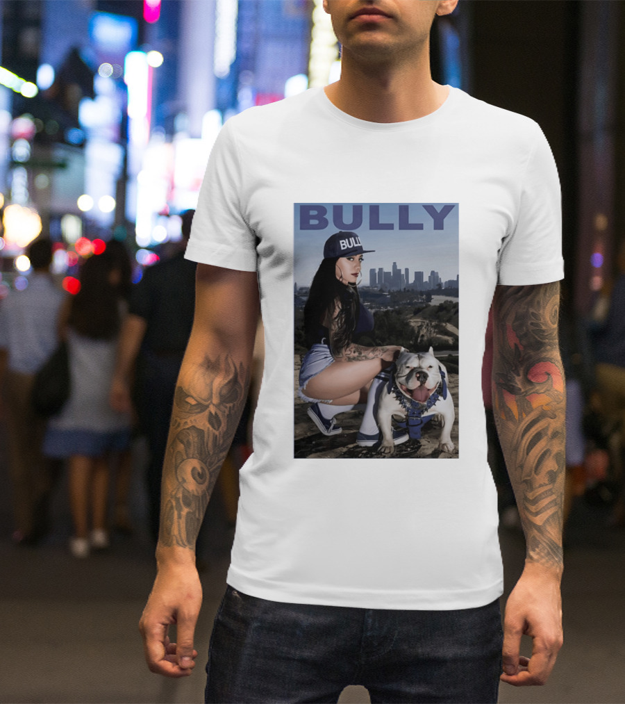 Bully Lifestyle Woman Squatting With Dog Cityscape T-Shirt