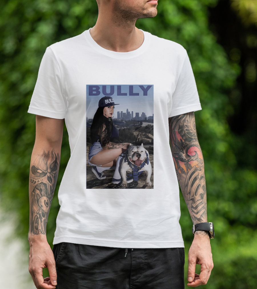 Bully Lifestyle Woman Squatting With Dog Cityscape T-Shirt