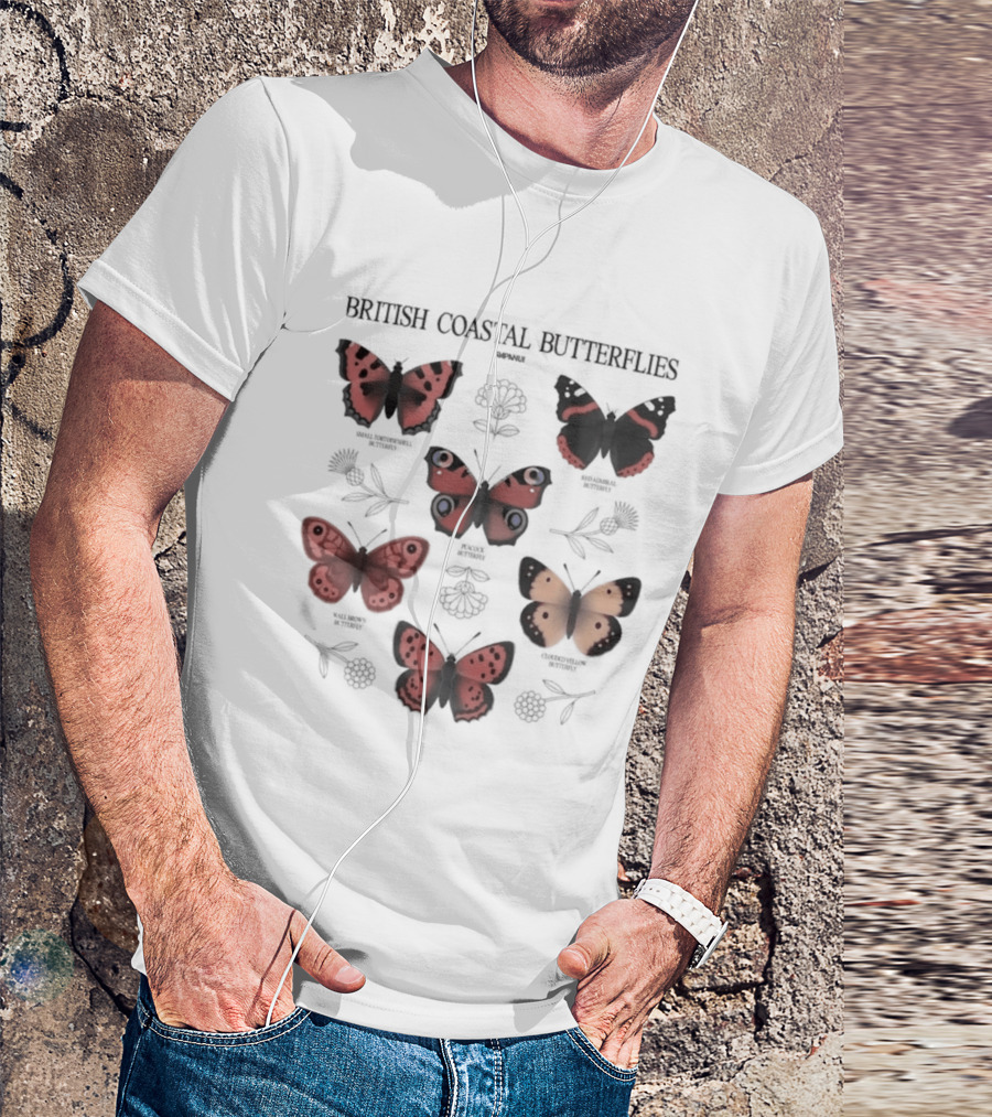 British Coastal Butterflies Species Identification Nature Motifs T-Shirt