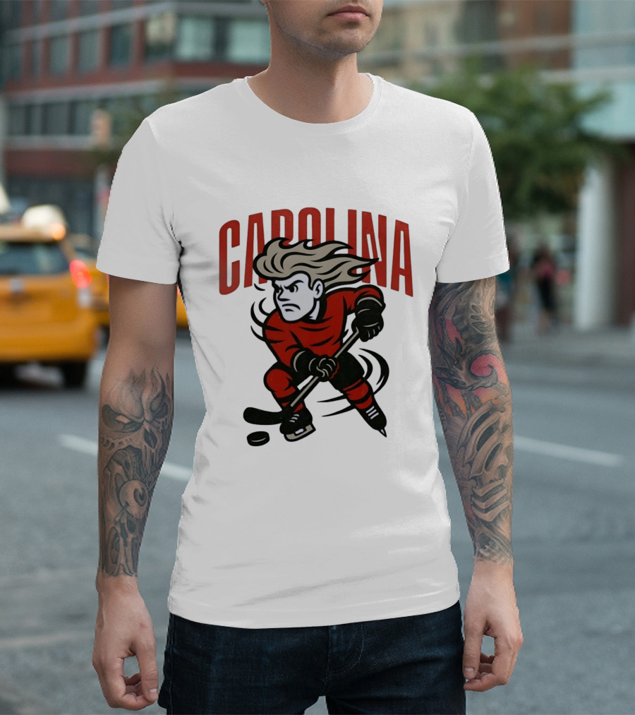 Carolina Hockey Action Figure Skating Puck Player T-Shirt