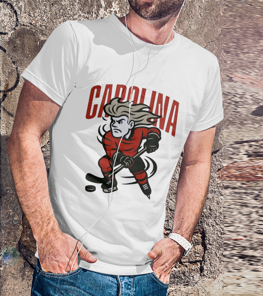 Carolina Hockey Action Figure Skating Puck Player T-Shirt