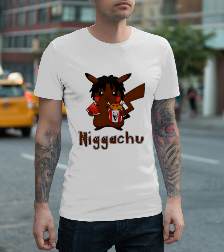 Niggachu Pikachu With Fried Chicken And Watermelon T-Shirt