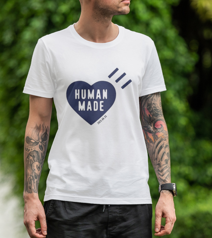 Daily Human Made Heart Motif With Three Stripes And Dry Alls T-Shirt
