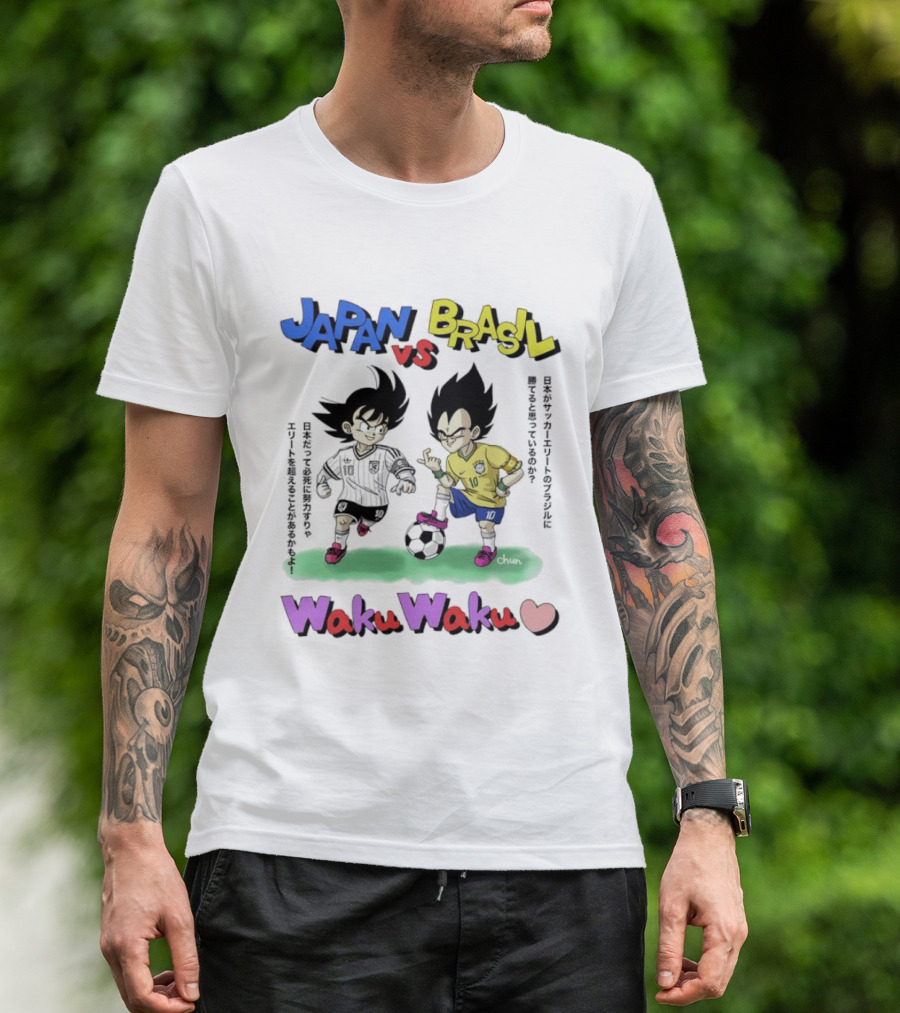 Japan Vs Brasil Goku Vegeta National Teams Waku Waku Soccer Match T-Shirt