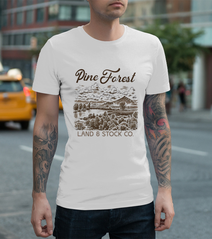 Pine Forest Land And Stock Co Mountain Lake Landscape T-Shirt