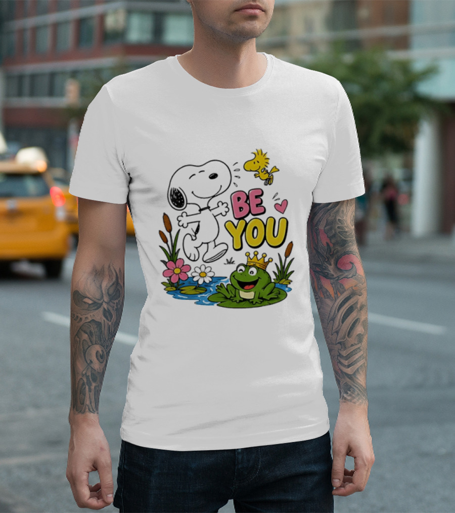 Snoopy And Woodstock Be You Frog Watercolor Flowers T-Shirt
