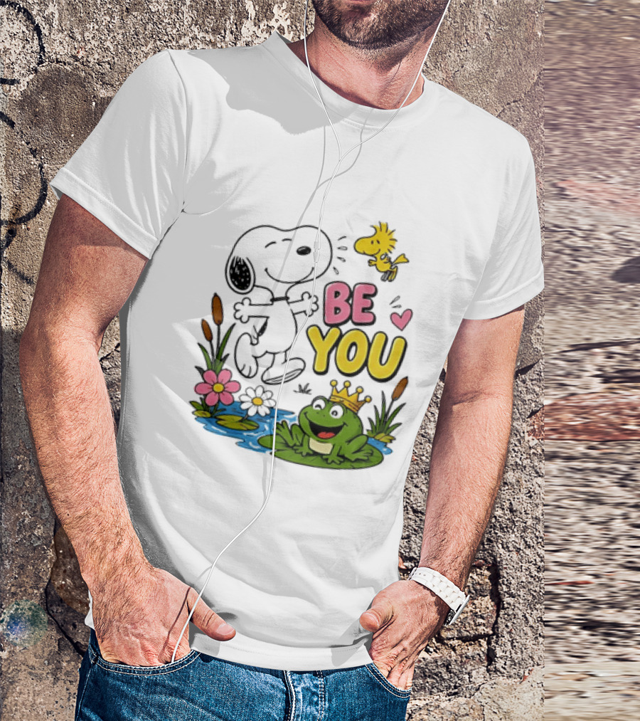 Snoopy And Woodstock Be You Frog Watercolor Flowers T-Shirt