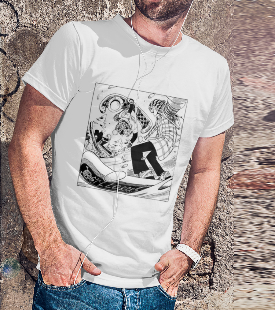 Snowboarding One Piece Crew Manga Style Action White Out Winter Scene T-Shirt