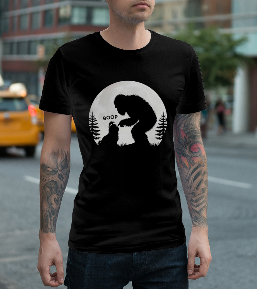 Bigfoot Boop Shih Tzu Moon Silhouette Forest Scene T-Shirt