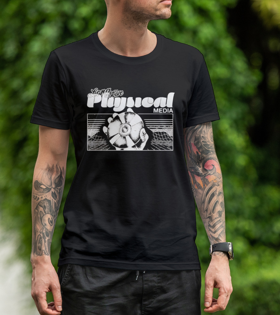 Long Live Physical Media Hand Holding Compact Disc T-Shirt