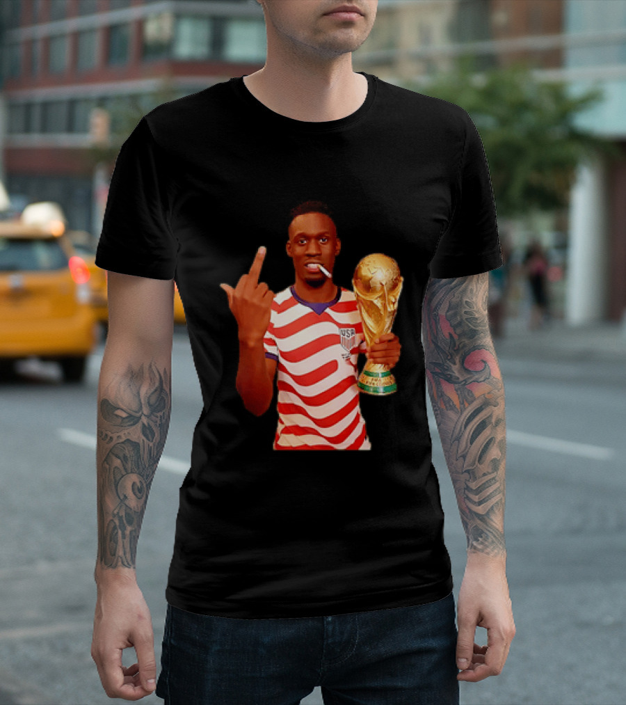 Folarin Balogun USA National Team Smoking Middle Finger World Cup Trophy T-Shirt