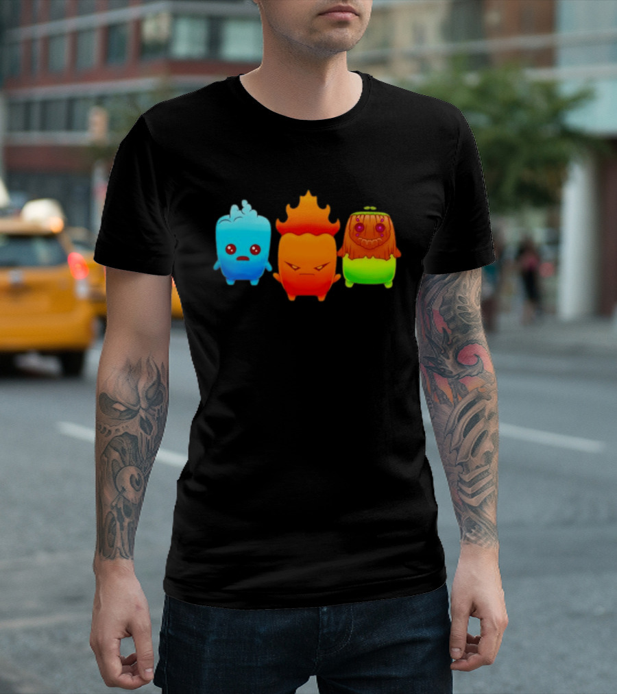 Water Fire And Earth Elemental Creatures Fireboy And Watergirl Cute Characters T-Shirt