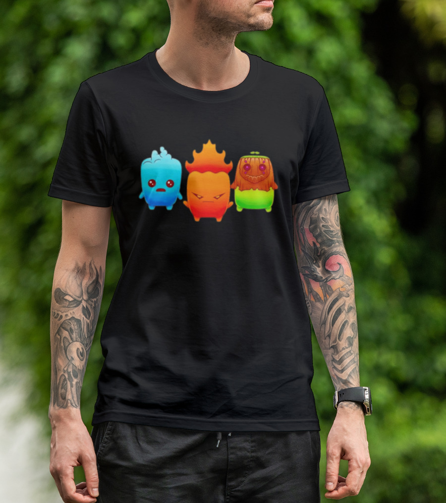Water Fire And Earth Elemental Creatures Fireboy And Watergirl Cute Characters T-Shirt