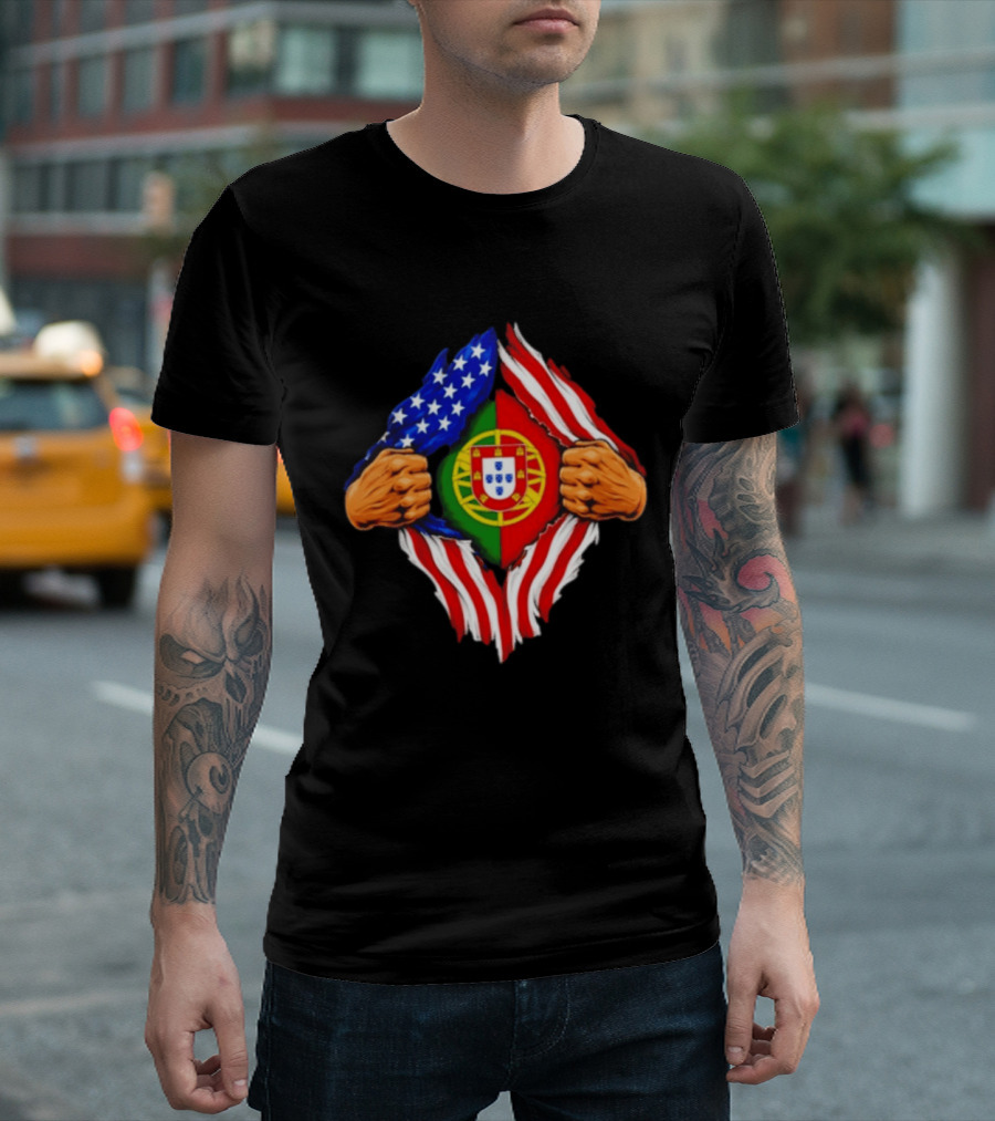 Super Hero American Portuguese Pride Combo Flag T-Shirt