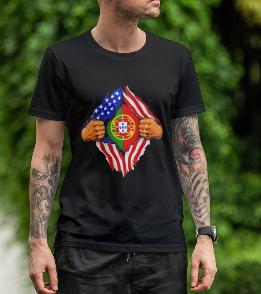 Super Hero American Portuguese Pride Combo Flag T-Shirt