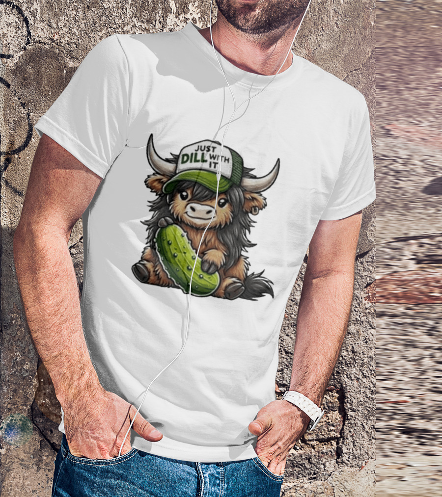 Highland Cow Just Dill With It Pickle Hat T-Shirt