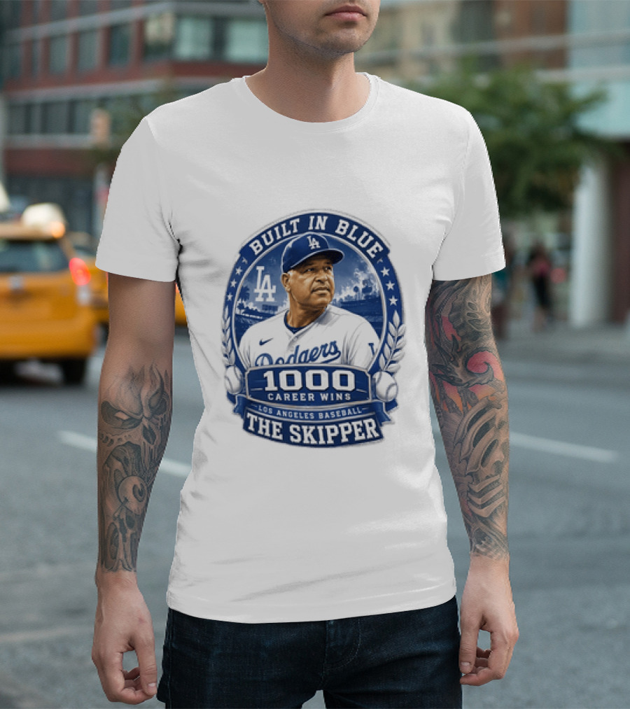 Built In Blue Los Angeles Dodgers Dave Roberts 1000 Career Wins The Skipper T-Shirt