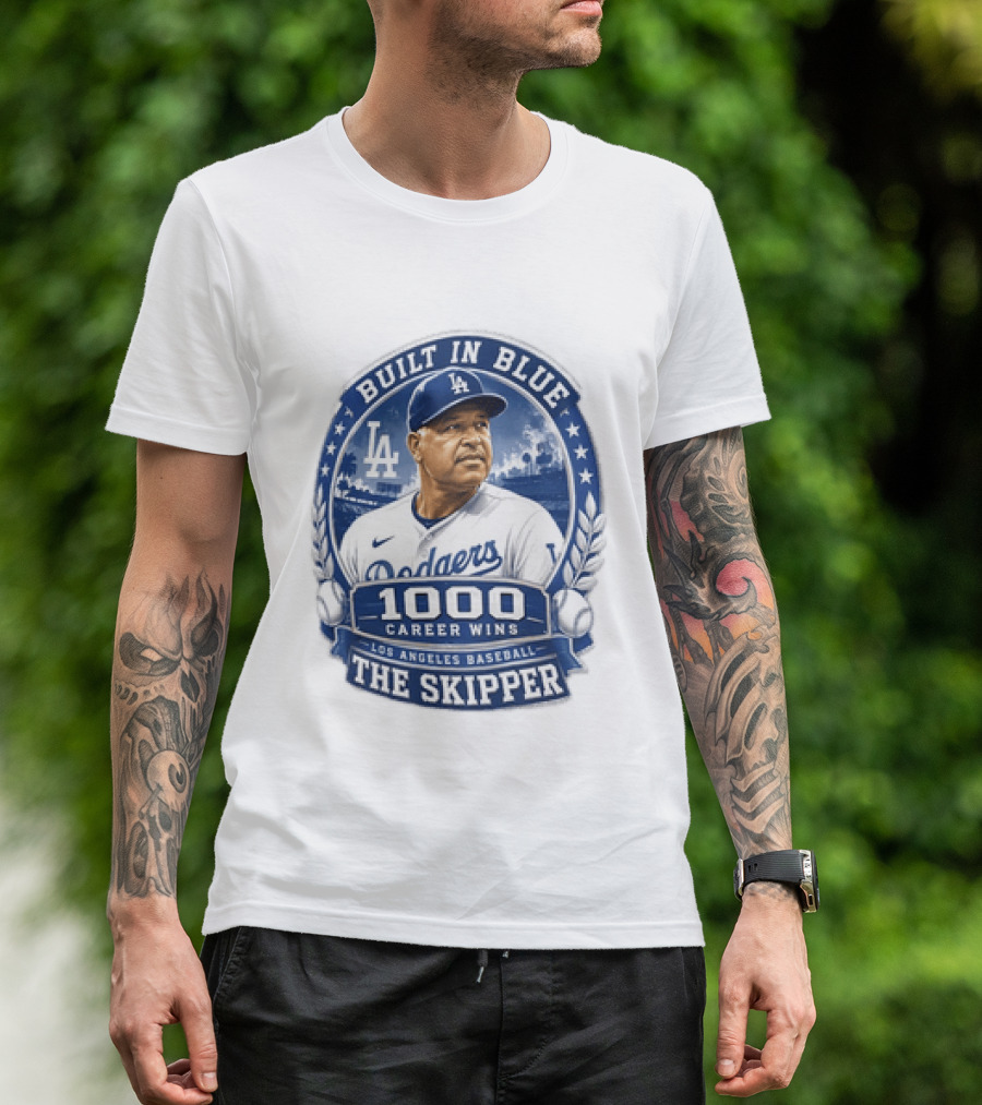 Built In Blue Los Angeles Dodgers Dave Roberts 1000 Career Wins The Skipper T-Shirt