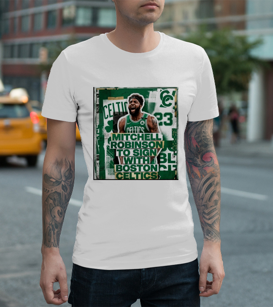 Mitchell Robinson Boston Celtics Signing Announcement Celtics Basketball Sports News T-Shirt