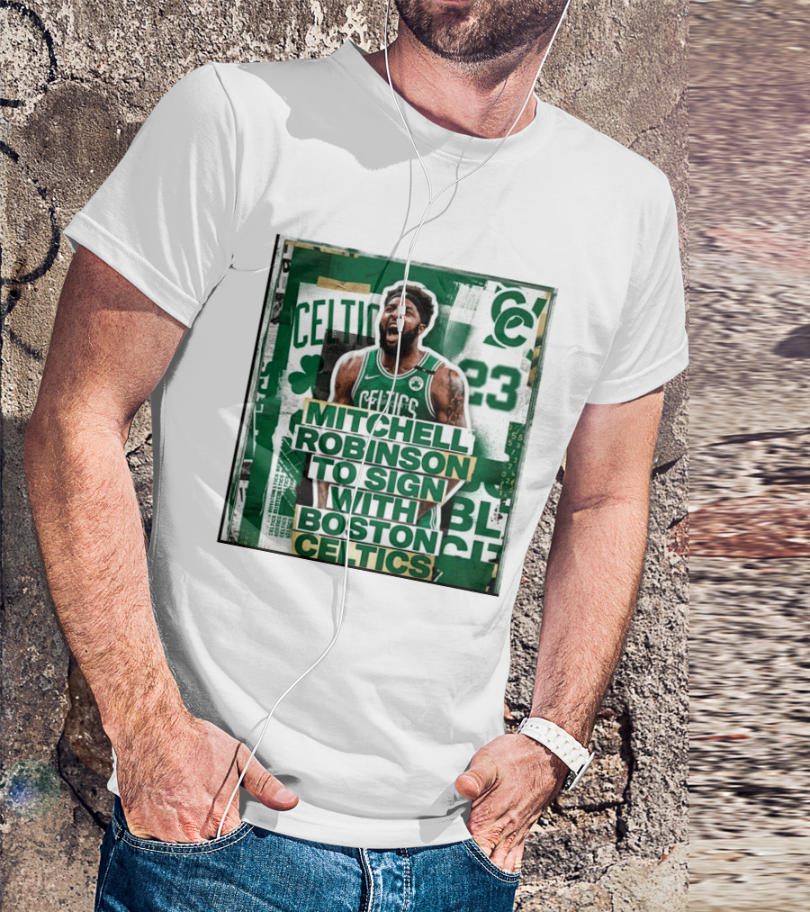 Mitchell Robinson Boston Celtics Signing Announcement Celtics Basketball Sports News T-Shirt