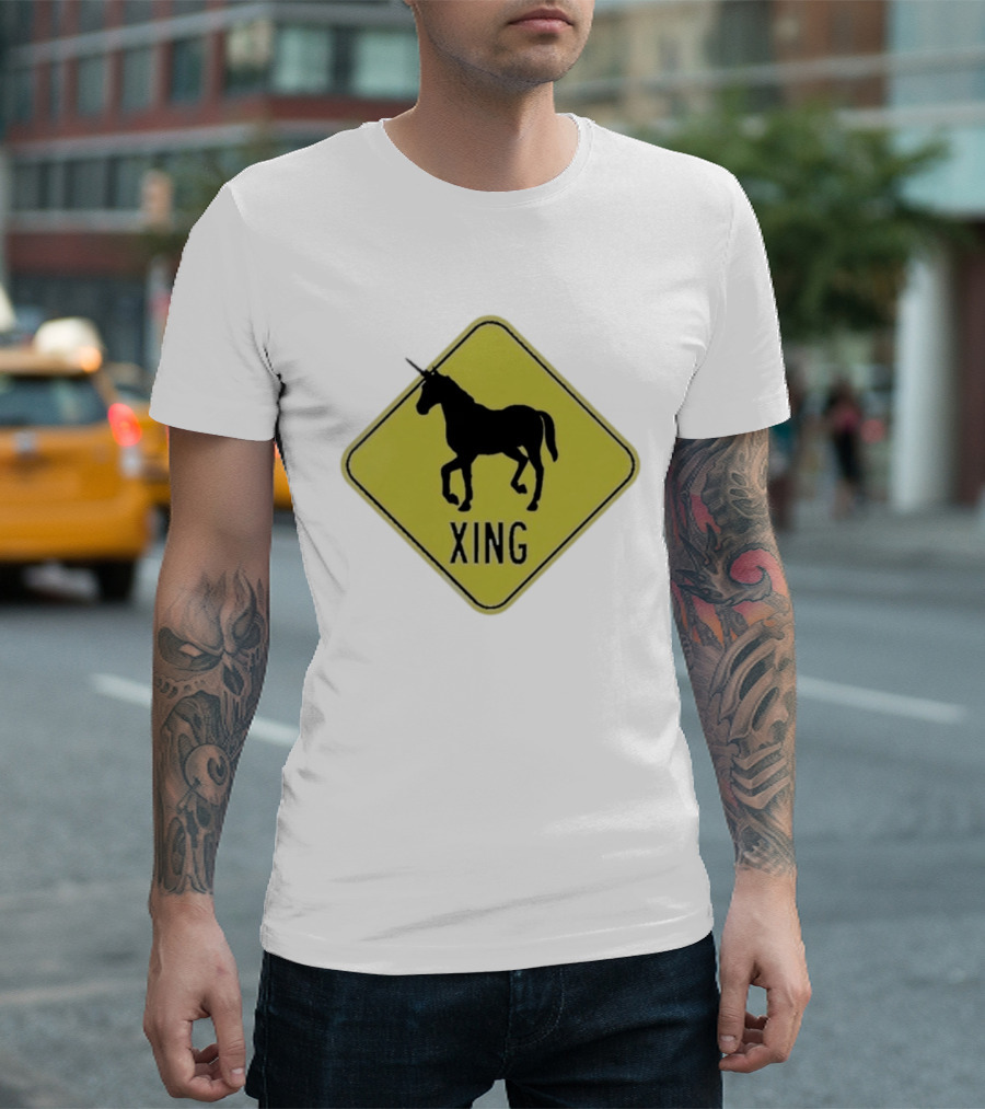 Unicorn Xing Mythical Creature Crosswalk Sign T-Shirt