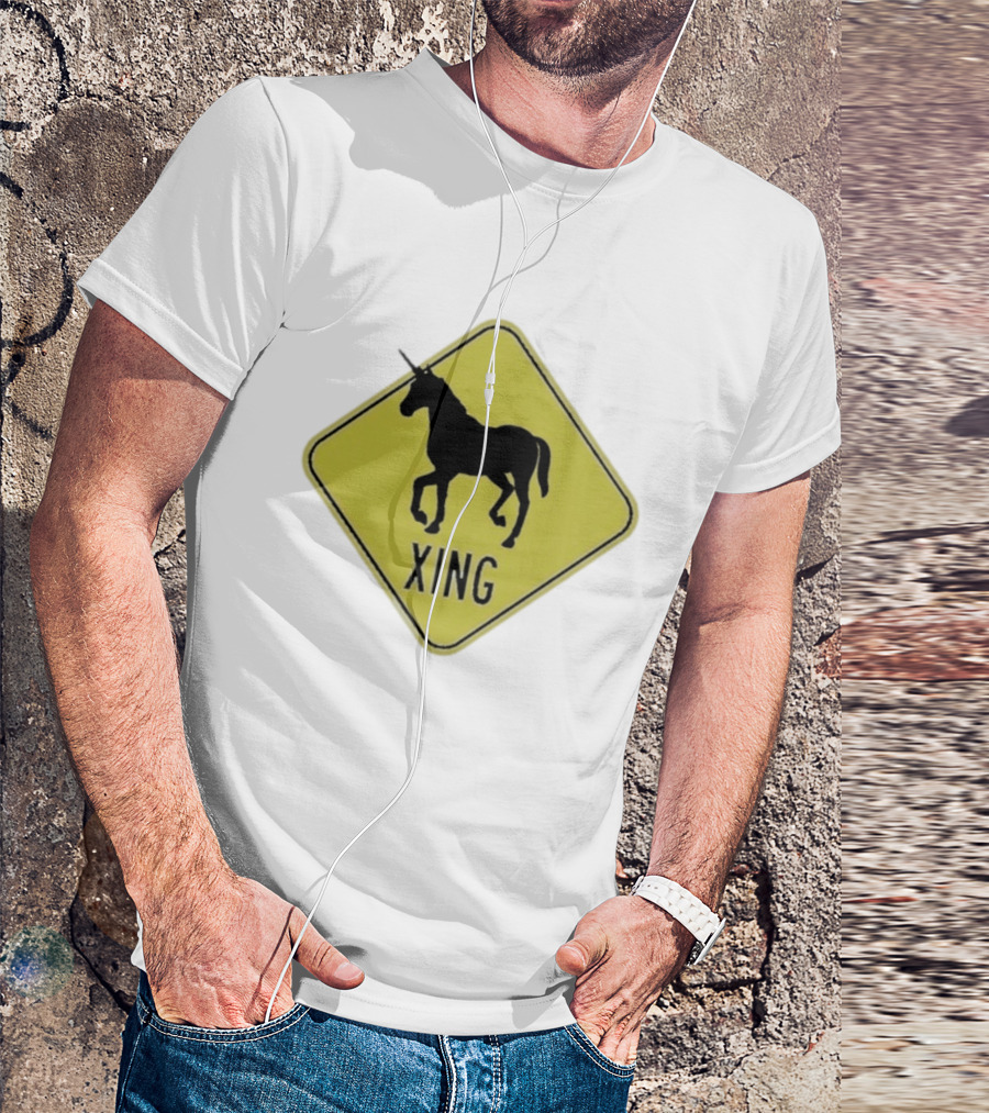Unicorn Xing Mythical Creature Crosswalk Sign T-Shirt