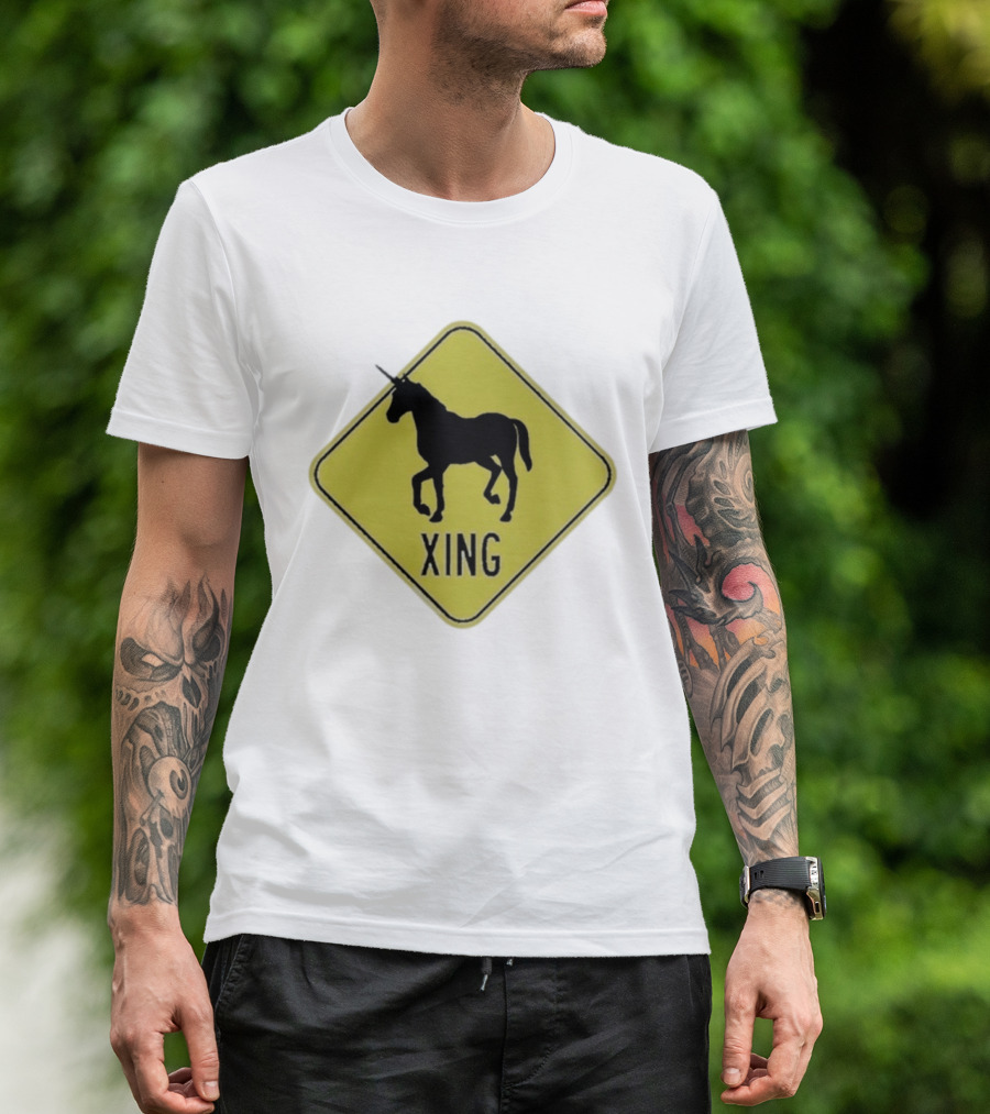 Unicorn Xing Mythical Creature Crosswalk Sign T-Shirt