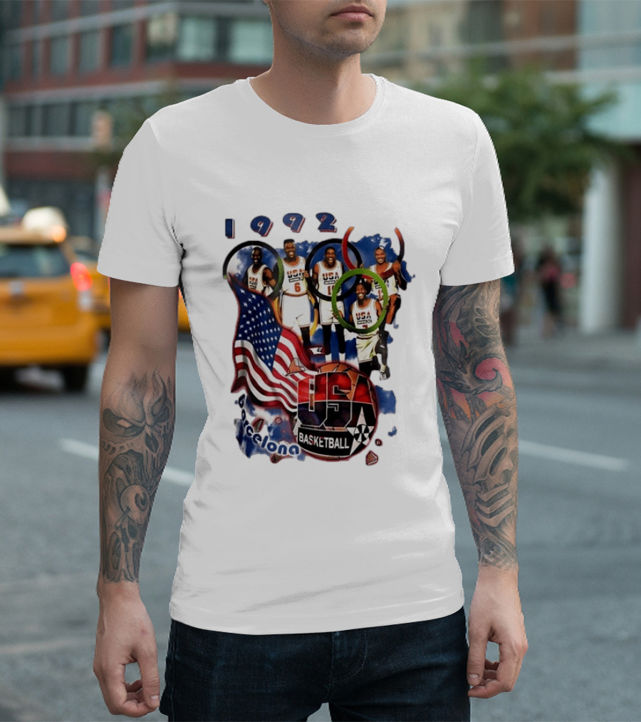 USA Basketball 1992 Dream Team Patrick Ewing David Robinson Michael Jordan Clyde Drexler Barcelona T-Shirt