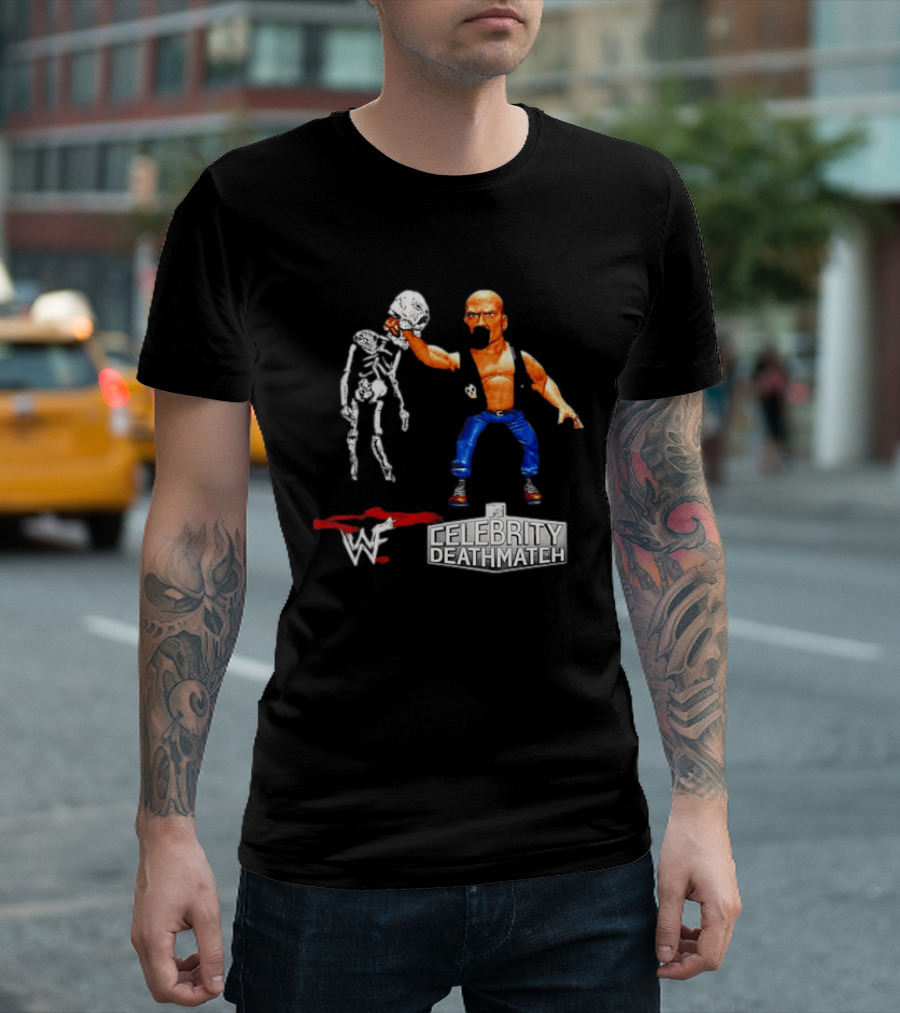 Stone Cold Steve Austin Holding Skeleton WWF MTV Celebrity Deathmatch T-Shirt