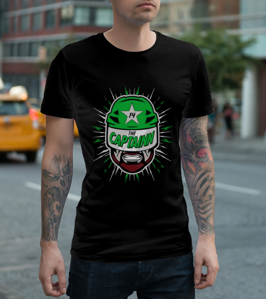 The Captainn Dallas Stars 14 Hockey Beard Helmet T-Shirt