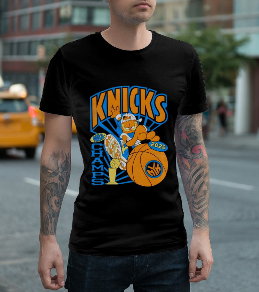 Knicks NBA Champs 2026 Orange Cat Basketball T-Shirt