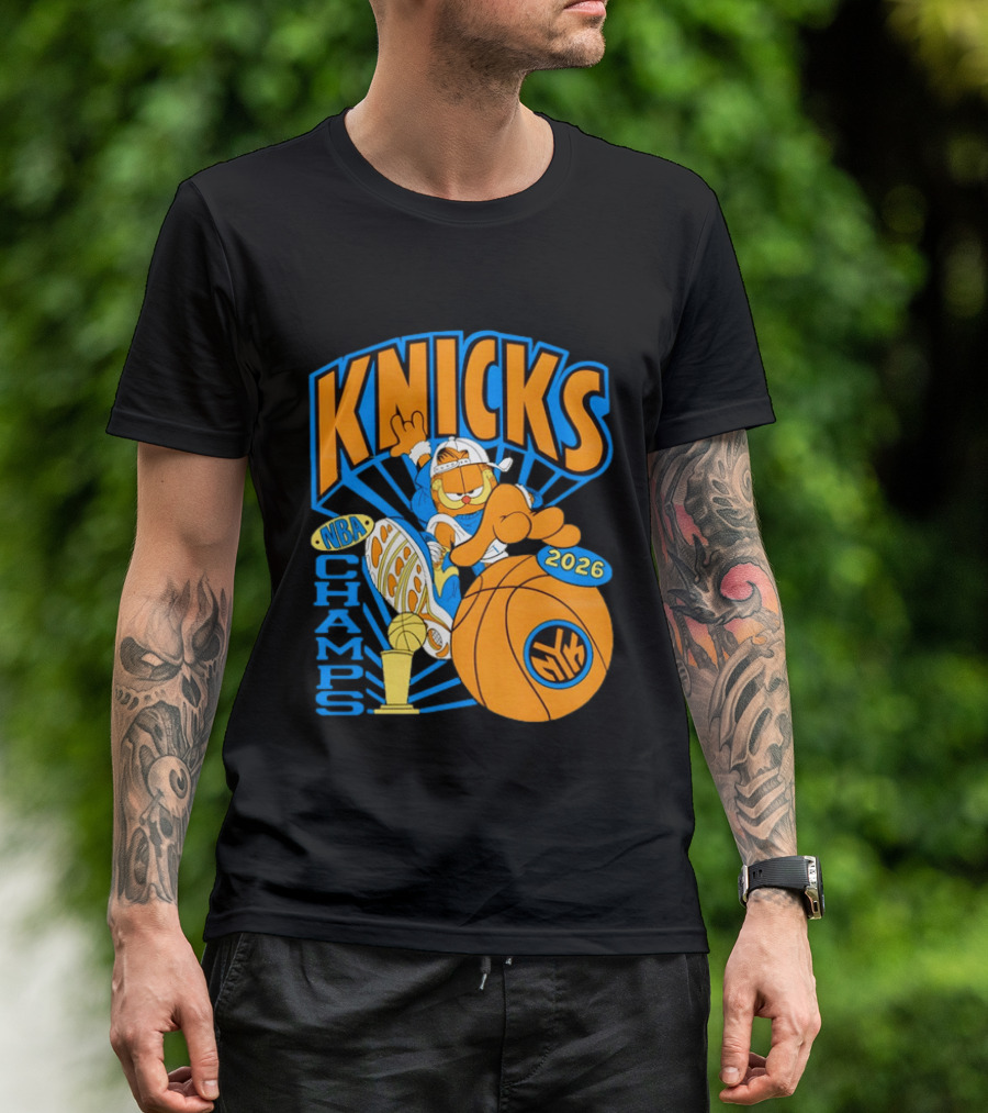 Knicks NBA Champs 2026 Orange Cat Basketball T-Shirt
